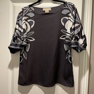 Michael Kors Silk Navy Floral Puff Sleeve Shirt NWOT